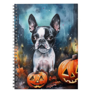 Halloween Boston Terrier With Pumpkins Scary  Notebook