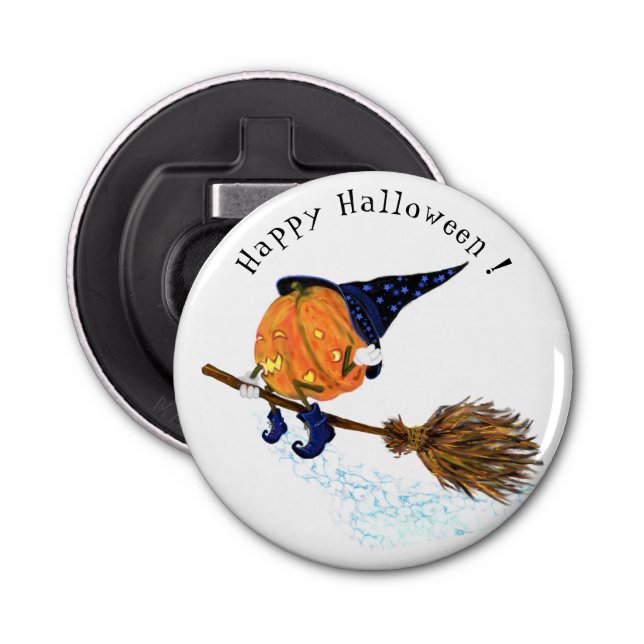 Halloween Bottle Opener Witch Pumpkin Flying Broom (Front)