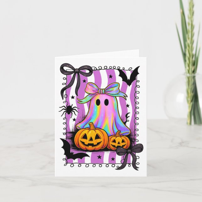 Halloween Bow Shirt Cute Skull Pumpkin Sweets Fun  Card (Front)