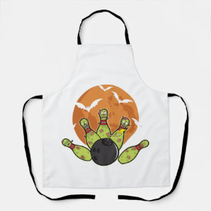 Halloween Bowling Zombie Pins Bats Bowler Gift Apron