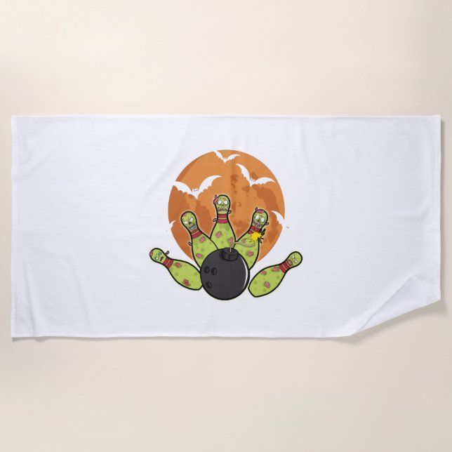 Halloween Bowling Zombie Pins Bats Bowler Gift Beach Towel (Front)