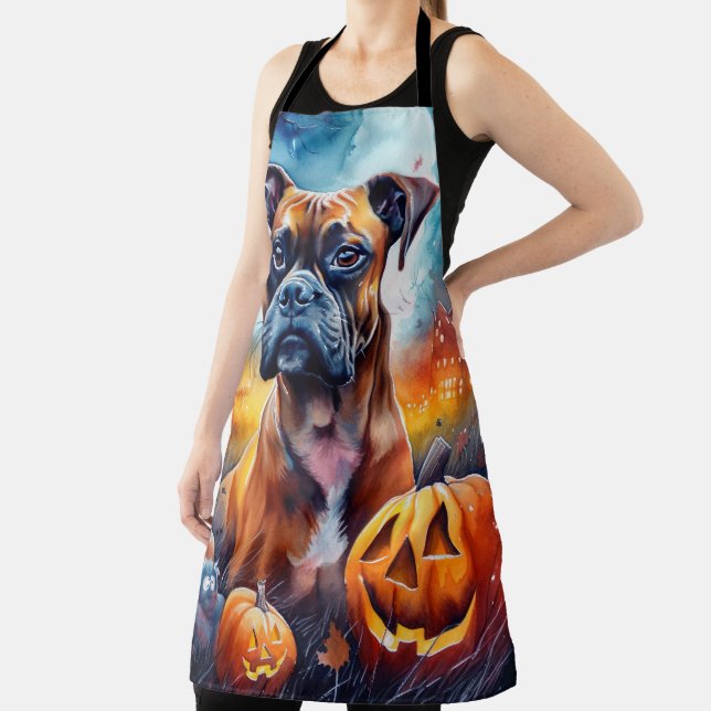 Halloween Boxer With Pumpkins Scary Apron (Insitu)