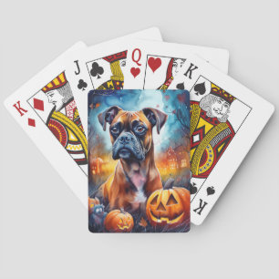 Halloween Boxer With Pumpkins Scary Playing Cards