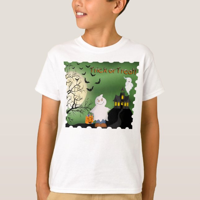 Halloween Boy Ghost Kid's Ringer T-Shirt (Front)