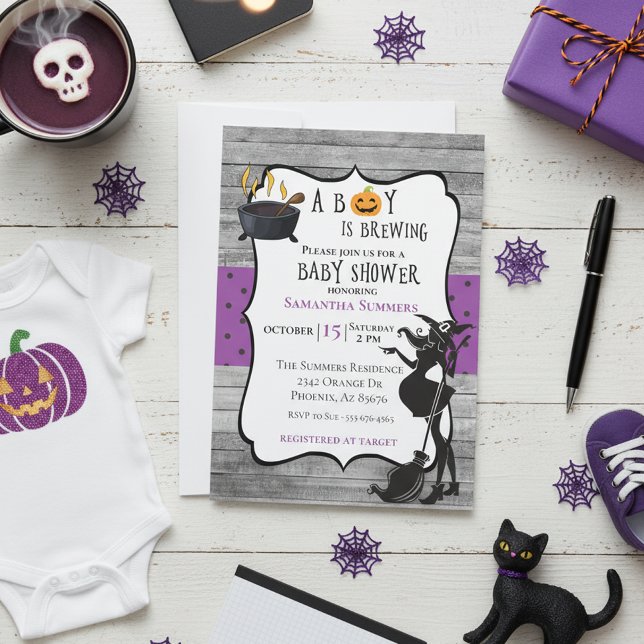 Halloween Boy is Brewing Witch Baby Shower Invitation (Creator Uploaded)