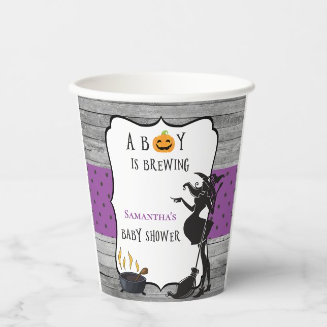 Halloween Boy is Brewing Witch Baby Shower  Paper Cups (Front)