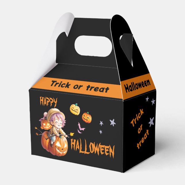 Halloween Boy on a Magic Pumpkin Favour Box (Front Side)