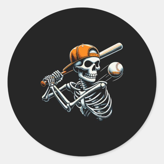 Halloween Boys Batting Skeleton Baseball  Classic Round Sticker (Front)