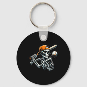 Halloween Boys Batting Skeleton Baseball  Key Ring