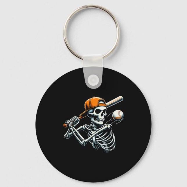Halloween Boys Batting Skeleton Baseball  Key Ring (Front)