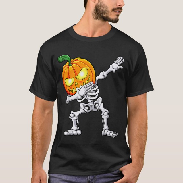 Halloween Boys Dabbing Skeleton Y Pumpkin Jack O L T-Shirt (Front)