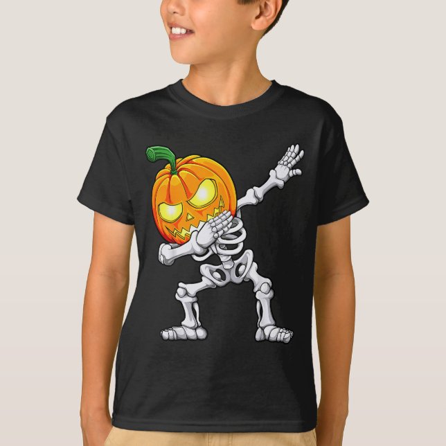 Halloween Boys Dabbing Skeleton Y Pumpkin Jack O L T-Shirt (Front)