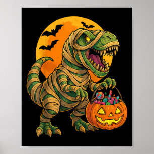 Halloween Boys Dinosaur Mummy T Rex Scary Pumpkin Poster