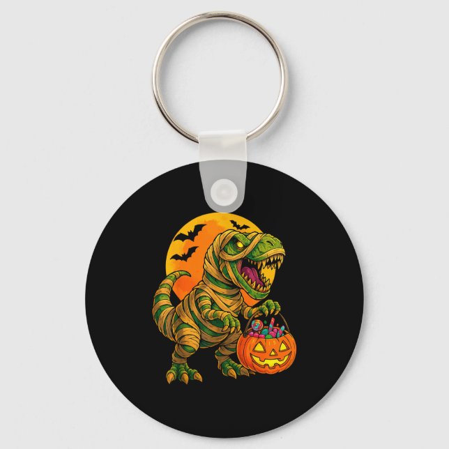 Halloween Boys Dinosaur Mummy T Rex Y Pumpkin Moon Key Ring (Front)