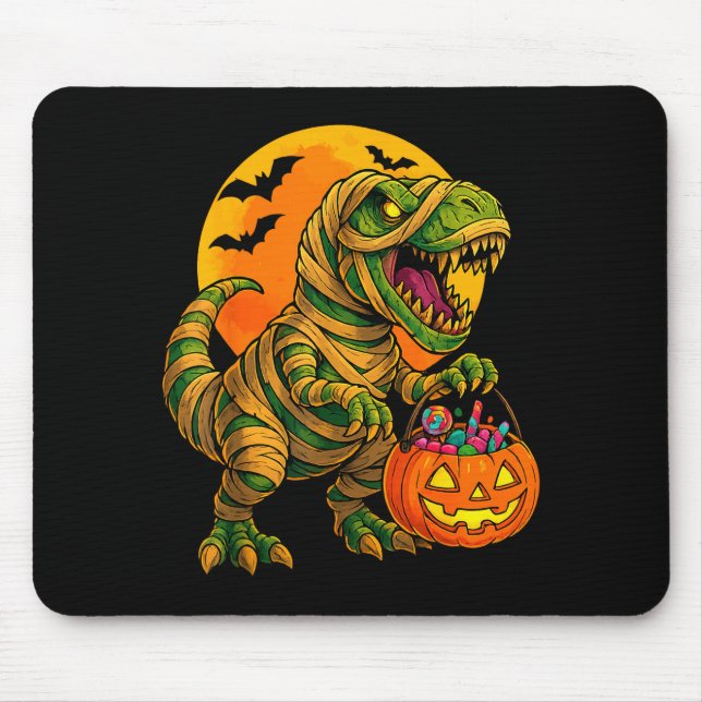 Halloween Boys Dinosaur Mummy T Rex Y Pumpkin Moon Mouse Pad (Front)