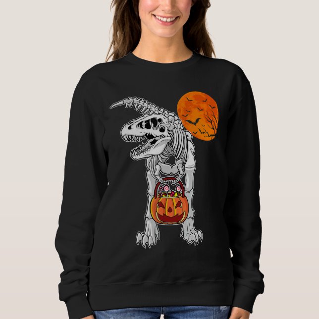 Halloween Boys Dinosaur Skeleton Rex Scary Pumpkin Sweatshirt (Front)