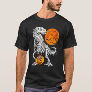 Halloween Boys Dinosaur Skeleton Rex Scary Pumpkin T-Shirt