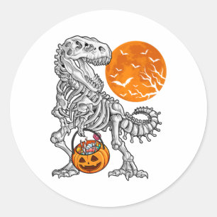 Halloween Boys Dinosaur Skeleton T Rex Scary Pumpk Classic Round Sticker