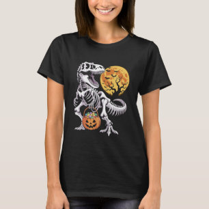 Halloween Boys Dinosaur Skeleton T rex Scary Pumpk T-Shirt