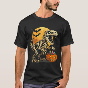 Halloween Boys Dinosaur Skeleton T Rex Scary Pumpk T-Shirt