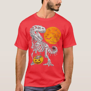 Halloween Boys Dinosaur Skeleton T rex Scary Pumpk T-Shirt