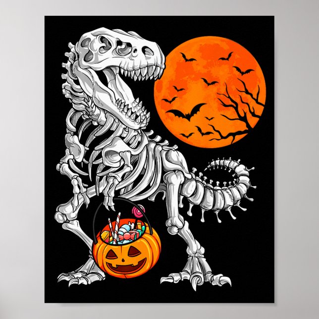 Halloween Boys Dinosaur Skeleton T Rex Y Pumpkin M Poster (Front)