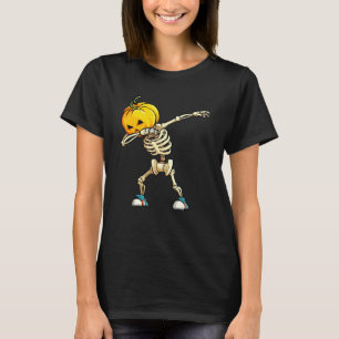 Halloween Boys Kids Dabbing Skeleton Scary Pumpkin T-Shirt