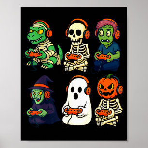 Halloween Boys Kids Gamer Dinosaur Skeleton Ghost  Poster