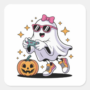Halloween Boys Kids Ghost Gamer Scary Costume Square Sticker