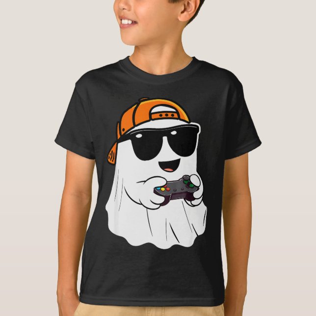 Halloween Boys Kids Ghost Gamer Y Costume Gaming M T-Shirt (Front)