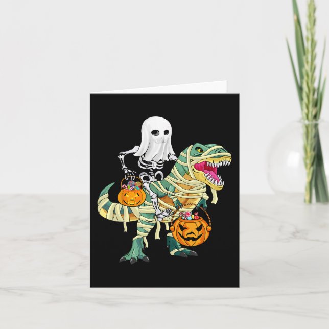 Halloween boys kids Skeleton Riding Dinosaur ghost Card (Front)