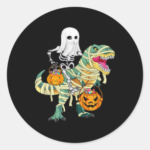 Halloween boys kids Skeleton Riding Dinosaur ghost Classic Round Sticker