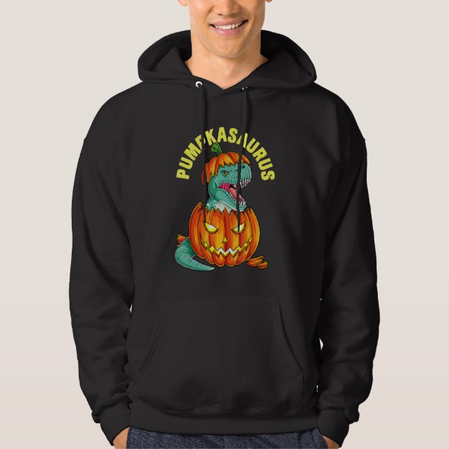 Halloween Boys Men Pumpkasaurus Dinosaur Pumpkin R Hoodie (Front)