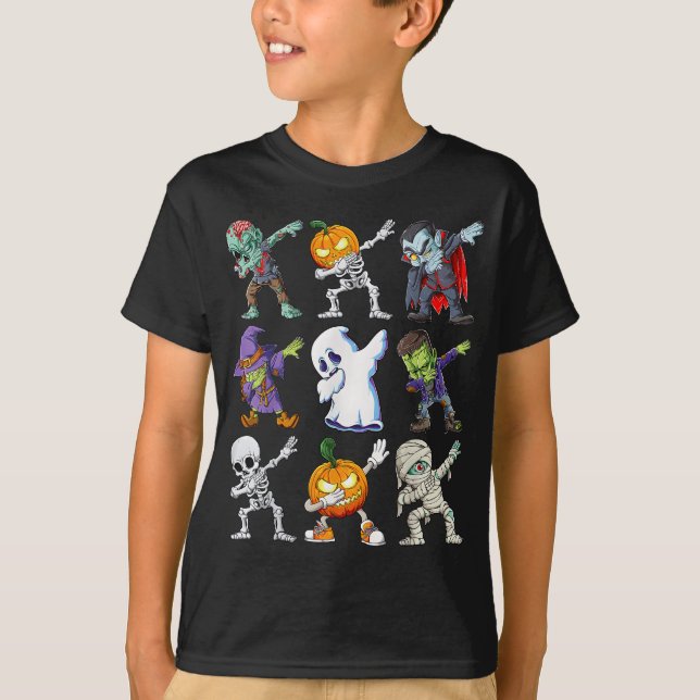 Halloween Boys Skeleton Zombie Scary Pumpkin T-Shirt (Front)
