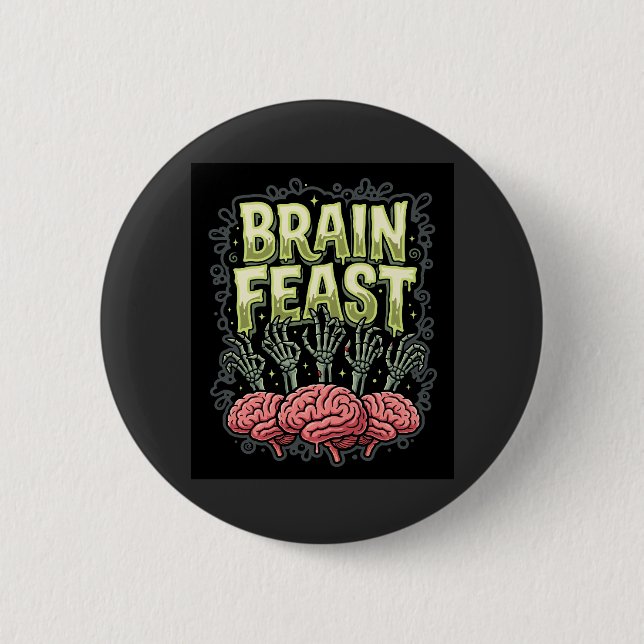 Halloween Brain Feast Zombie Hands Vector Design 6 Cm Round Badge (Front)