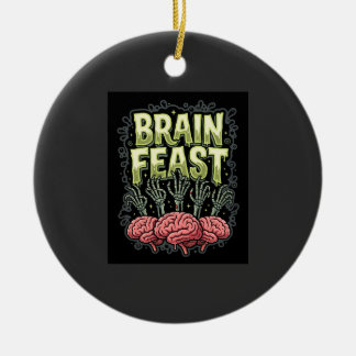 Halloween Brain Feast Zombie Hands Vector Design Ceramic Ornament
