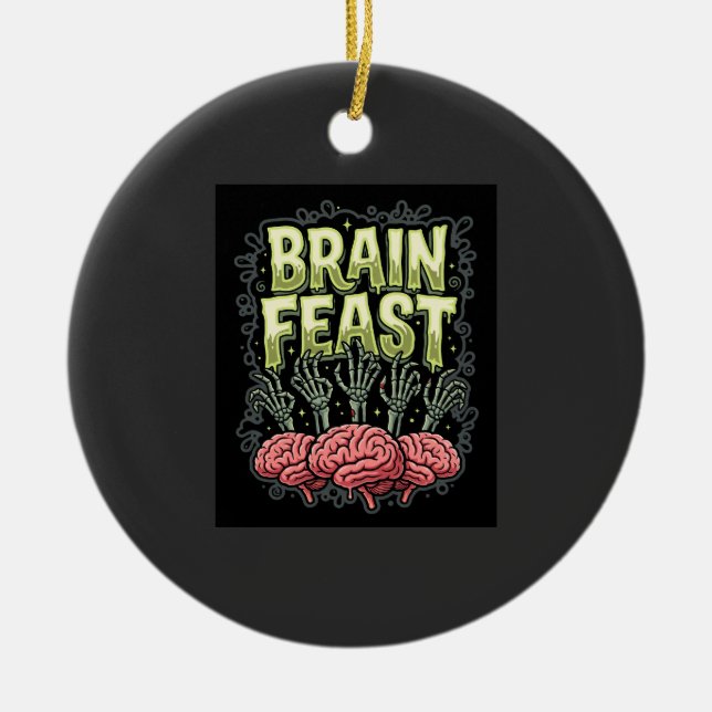 Halloween Brain Feast Zombie Hands Vector Design Ceramic Ornament (Front)