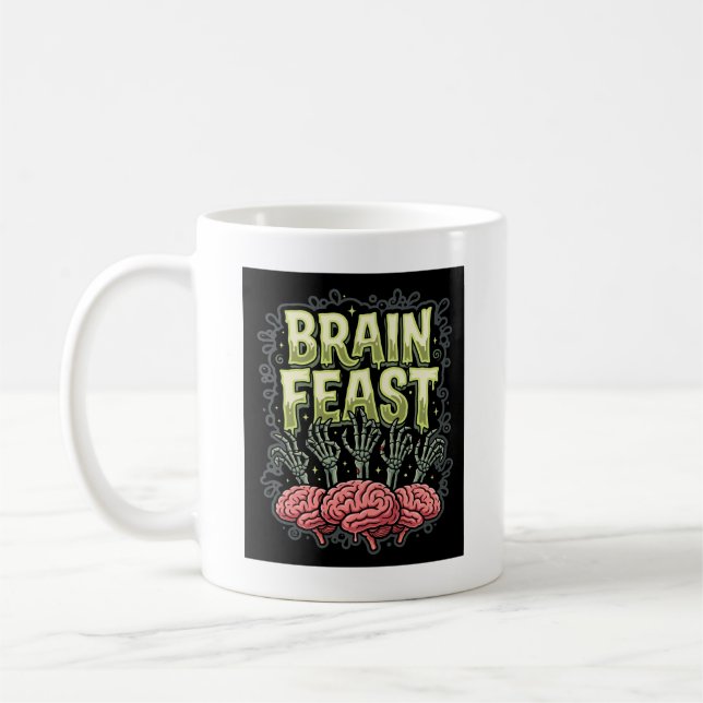 Halloween Brain Feast Zombie Hands Vector Design Coffee Mug (Left)