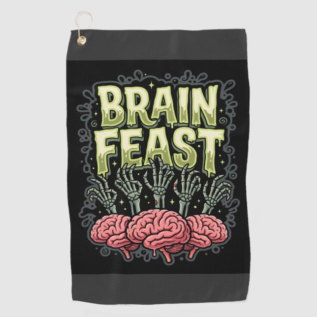Halloween Brain Feast Zombie Hands Vector Design Golf Towel (Front)