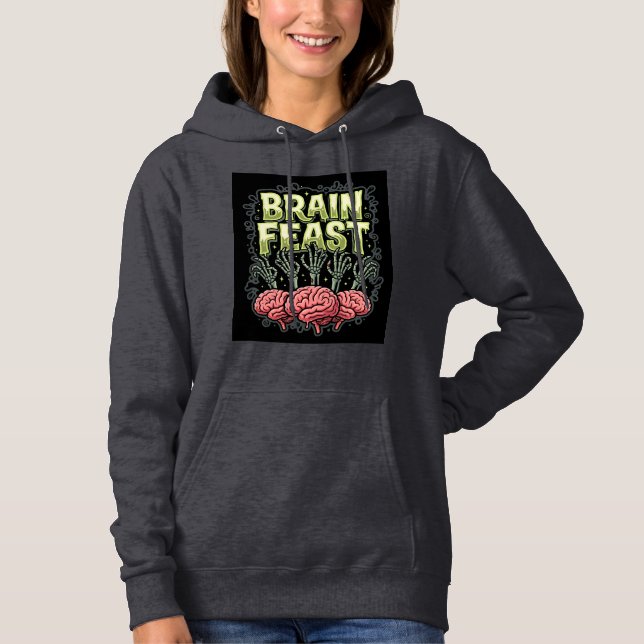 Halloween Brain Feast Zombie Hands Vector Design Hoodie (Front)
