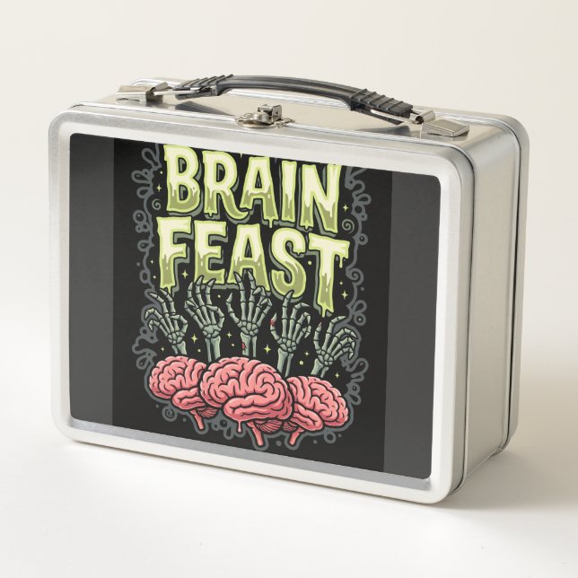 Halloween Brain Feast Zombie Hands Vector Design Metal Lunch Box (Front)