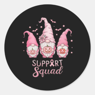 Halloween Breast Cancer Awareness Pink Gnomies Sup Classic Round Sticker
