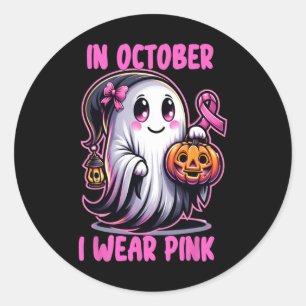 Halloween Breast Cancer Ribbon In October I Wear P Classic Round Sticker