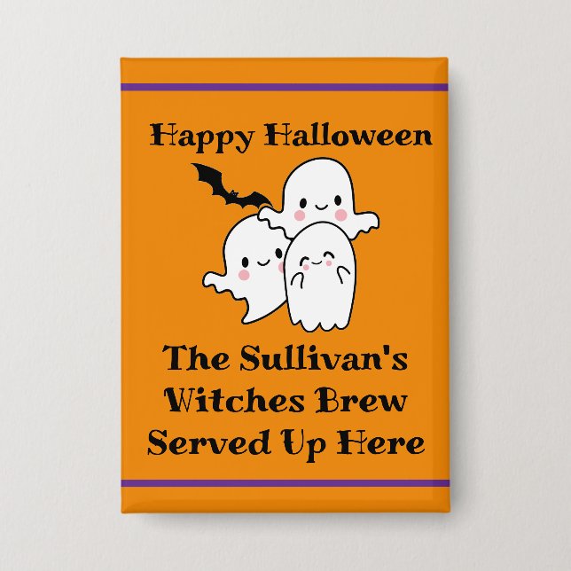 Halloween Brew Booze Personalise Ghost Bat Orange (Front)