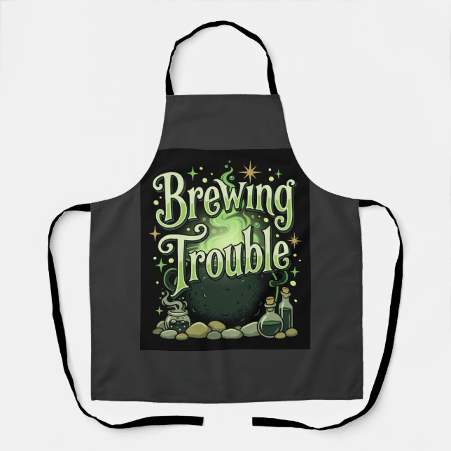 Halloween Brewing Trouble Witch Cauldron Potion De Apron (Front)