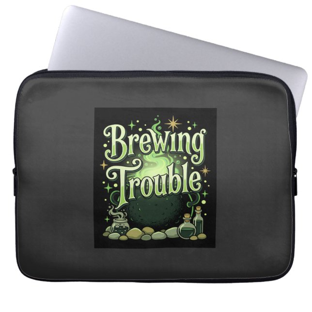Halloween Brewing Trouble Witch Cauldron Potion De Laptop Sleeve (Front)