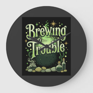 Halloween Brewing Trouble Witch Cauldron Potion De Large Clock