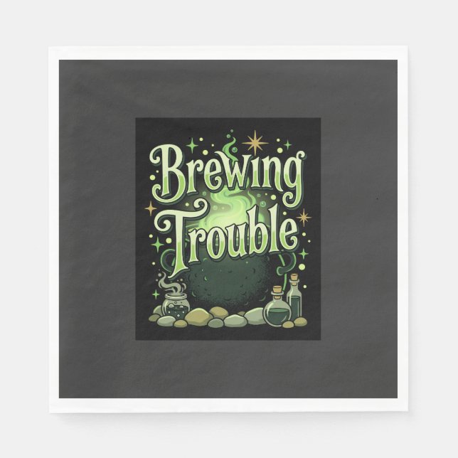Halloween Brewing Trouble Witch Cauldron Potion De Napkin (Front)