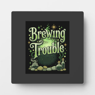 Halloween Brewing Trouble Witch Cauldron Potion De Plaque