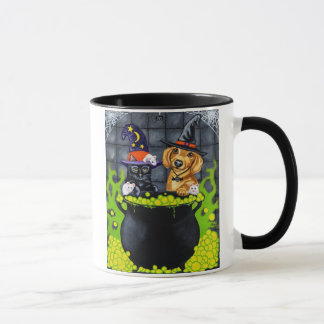 Halloween Brewing Up Trouble - Dachshund and Cat Mug